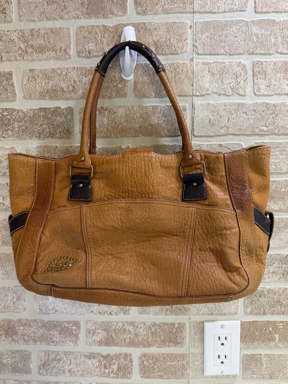 Betsey Johnson Leather Studded Buckle Tote Shoulder Bag Brown Western Y2K - Picture 2 of 10